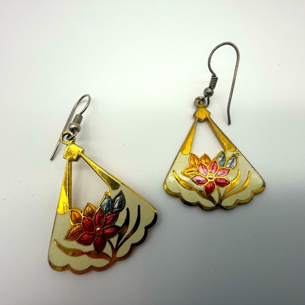Elegant Gold and Red Floral Earrings